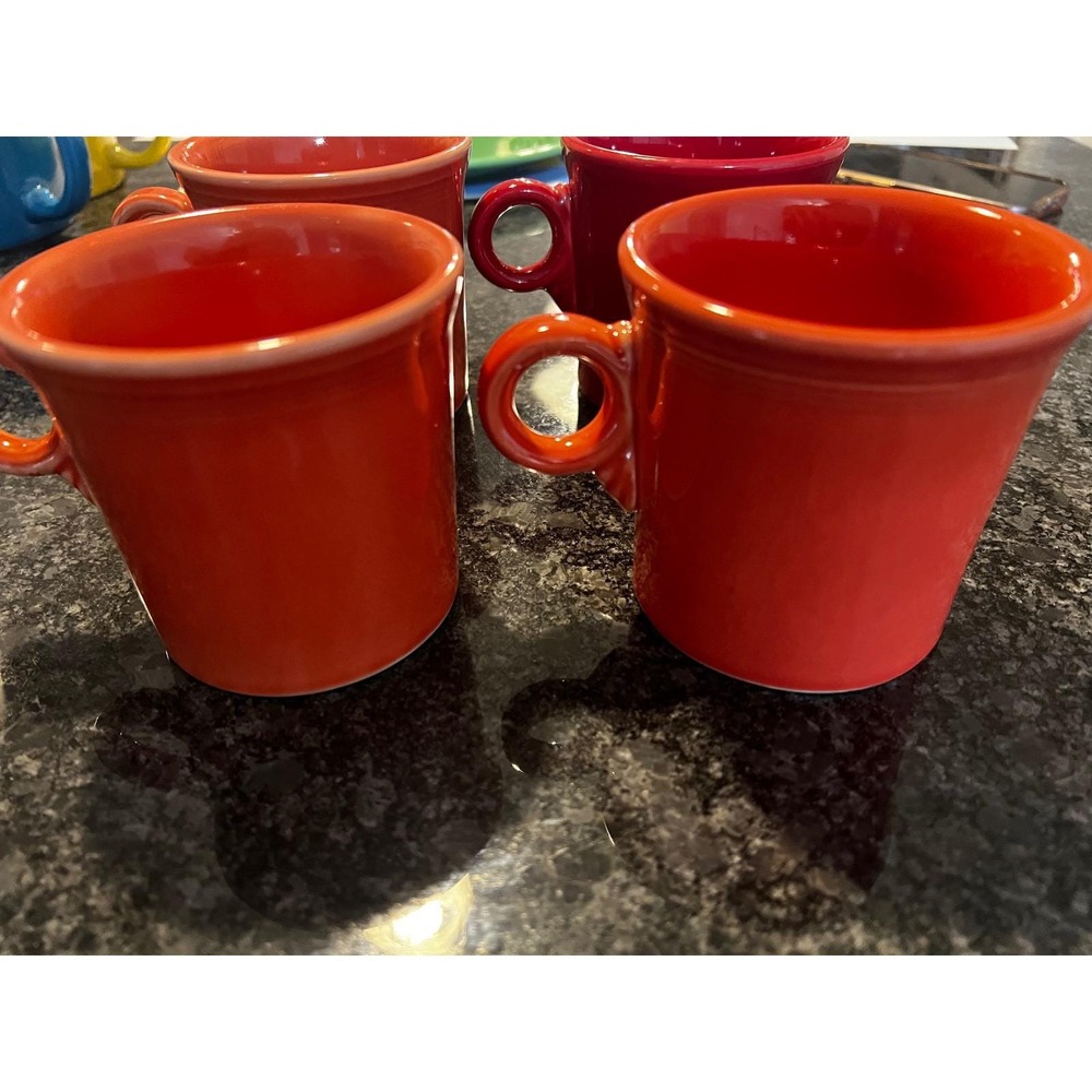 Fiesta Ceramic 10.25 oz Coffee Mugs‎ Set of 4 Orange/Coral 3 Red 1